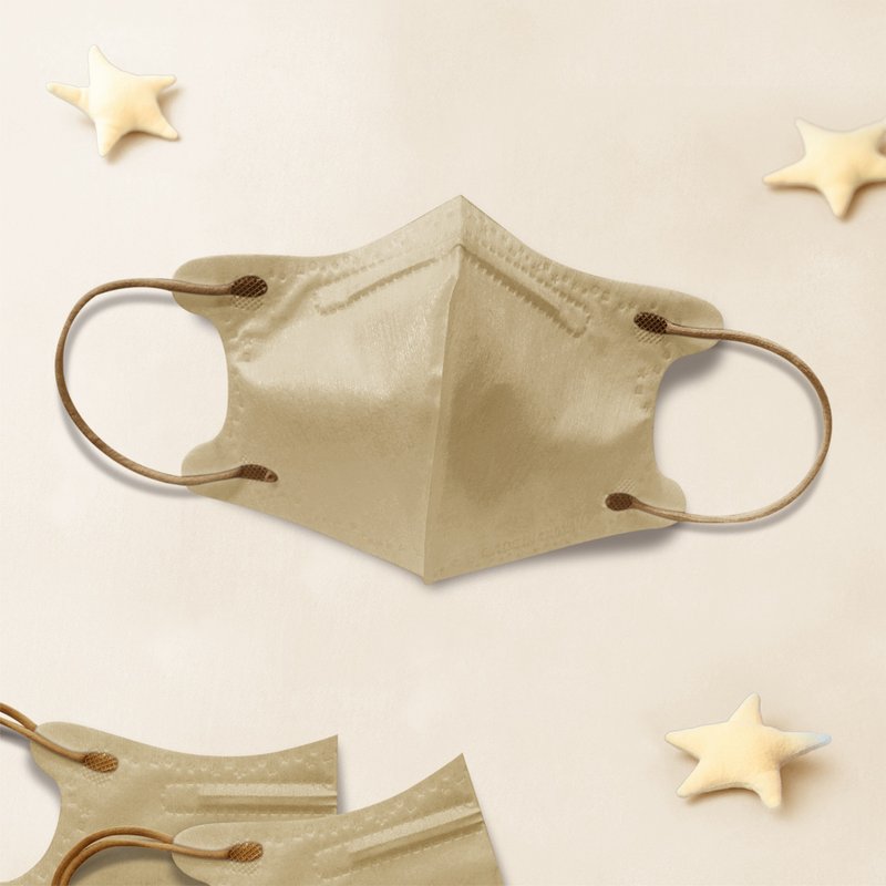天心/医疗口罩/5~12岁/儿童立体30入/粉彩系列/奶油猫/素色 - 口罩 - 其他材质 卡其色