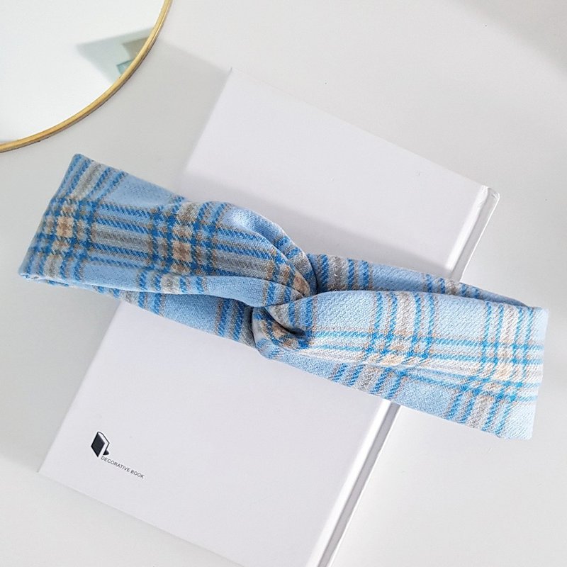 宝宝被窝 秋冬毛呢 交叉松紧发带 发饰 - 发带/发箍 - 棉．麻 蓝色