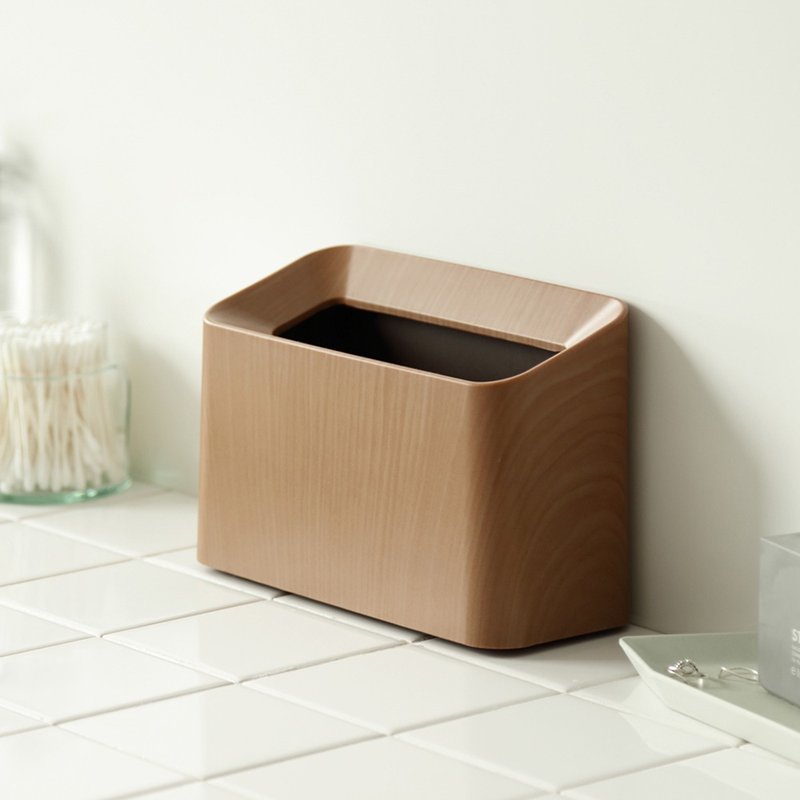 日本ideaco 柚木纹纤形斜口桌边置物/垃圾桶-1.7L - 垃圾桶 - 塑料 咖啡色