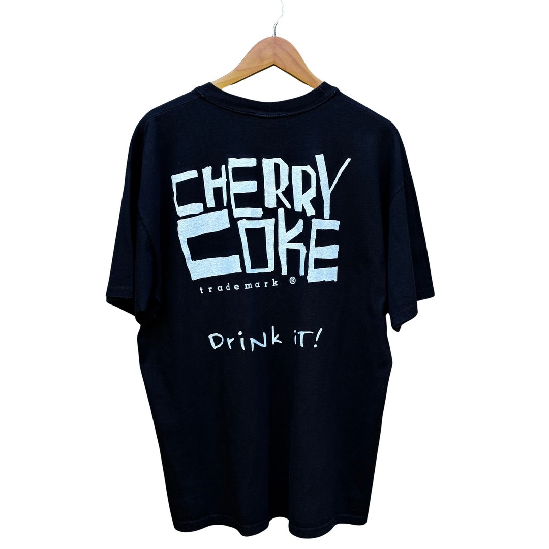 复古 90 年代 Cherry Coke 宇宙保龄球 T 恤 - 男装上衣/T 恤 - 棉 黑色