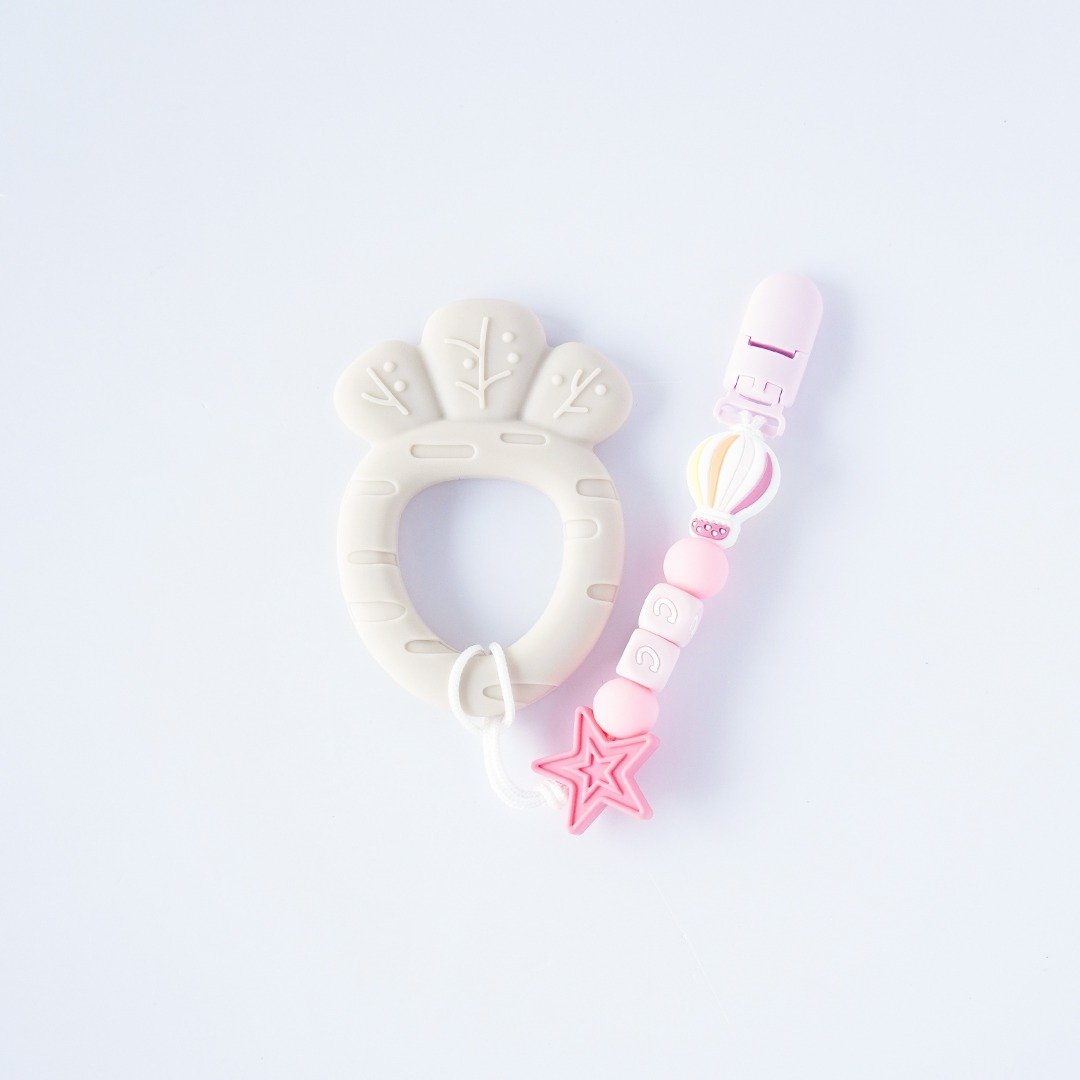 6颗 CC 热气球 星星 米色胡萝卜固齿器 / 定制化奶嘴链 - 玩具/玩偶 - 其他材质 多色