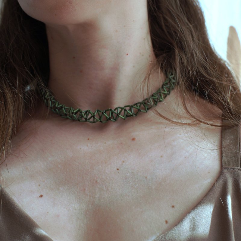 手工 Miyuki 玻璃管珠颈链 – 精致几何设计 - 项链 - 玻璃 绿色