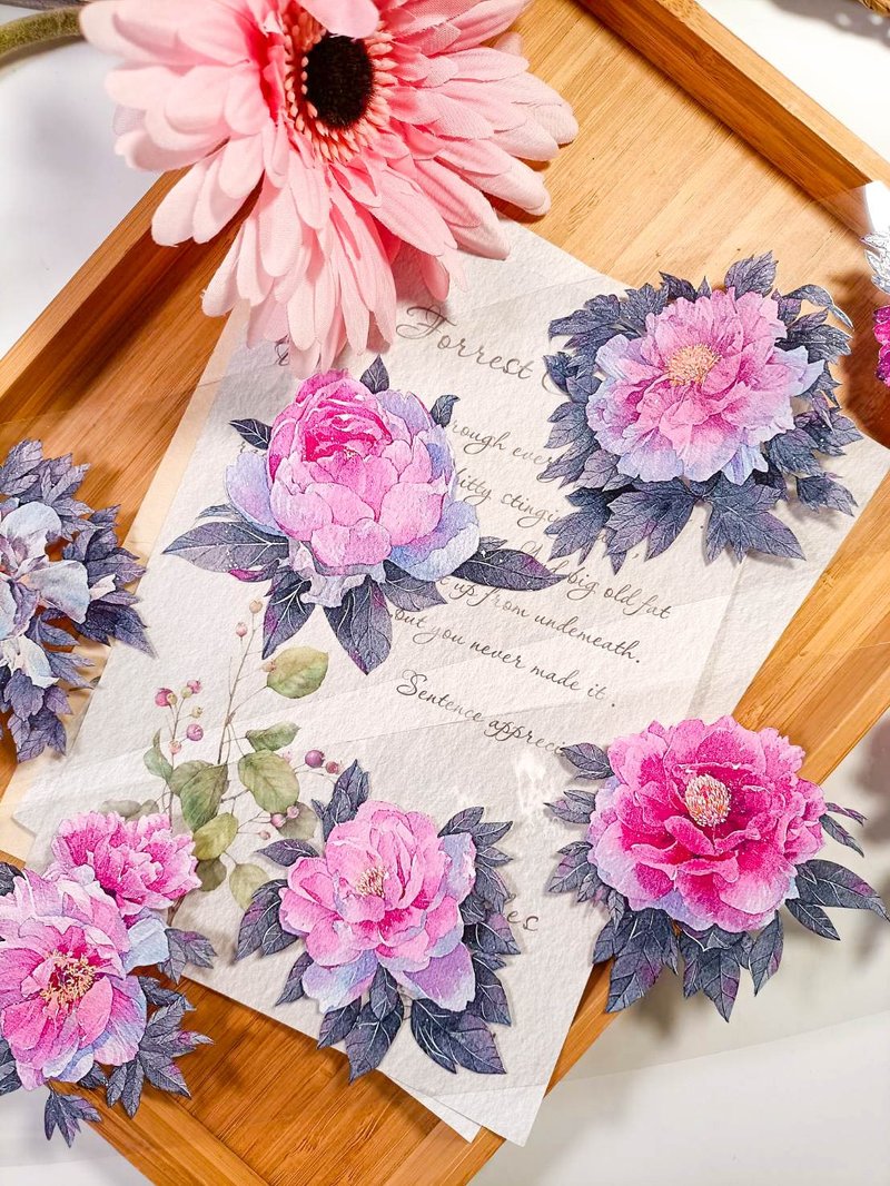 LS164_牡丹富貴/ 裝飾膠帶 - 纸胶带 - 塑料 多色