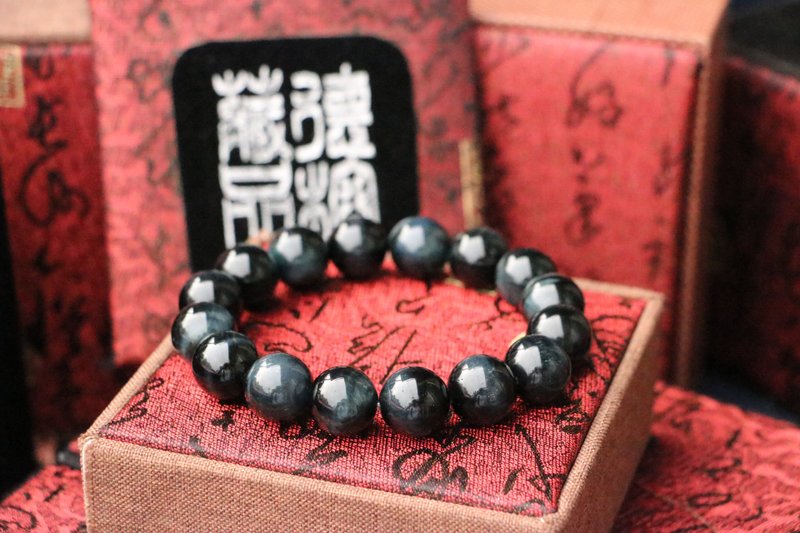 原矿蓝虎眼石手珠 14mm 蓝虎眼手串 定制化串珠设计 饰品 定制化 - 手链/手环 - 石头 