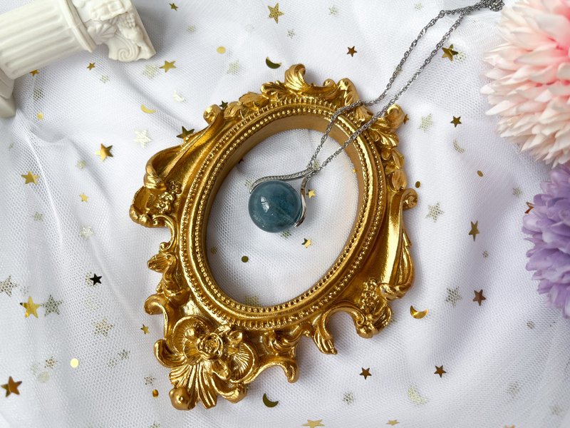 稀有18mm糯体蓝爆闪/星光海蓝宝吊坠连S925纯银 - 项链 - 水晶 蓝色