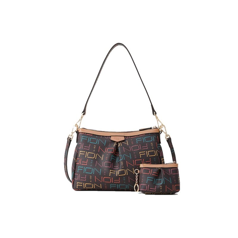 FION MULTI COLOR PVC 皮革斜背袋 斜背包 侧背包 - 侧背包/斜挎包 - 人造皮革 咖啡色