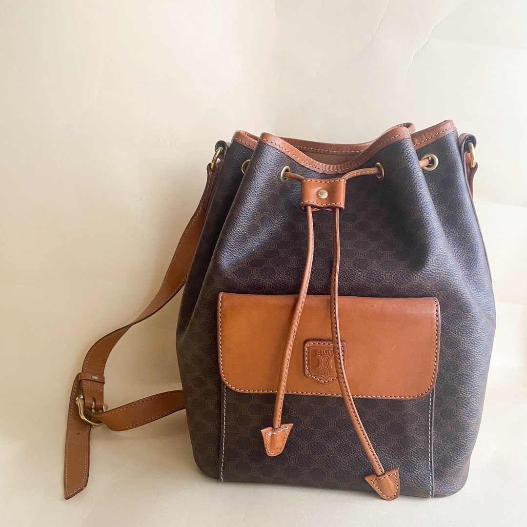 中古包Celine赛琳|水桶包|索绳包|中古包|女友礼物|侧背包Bucket - 束口袋双肩包 - 真皮 咖啡色