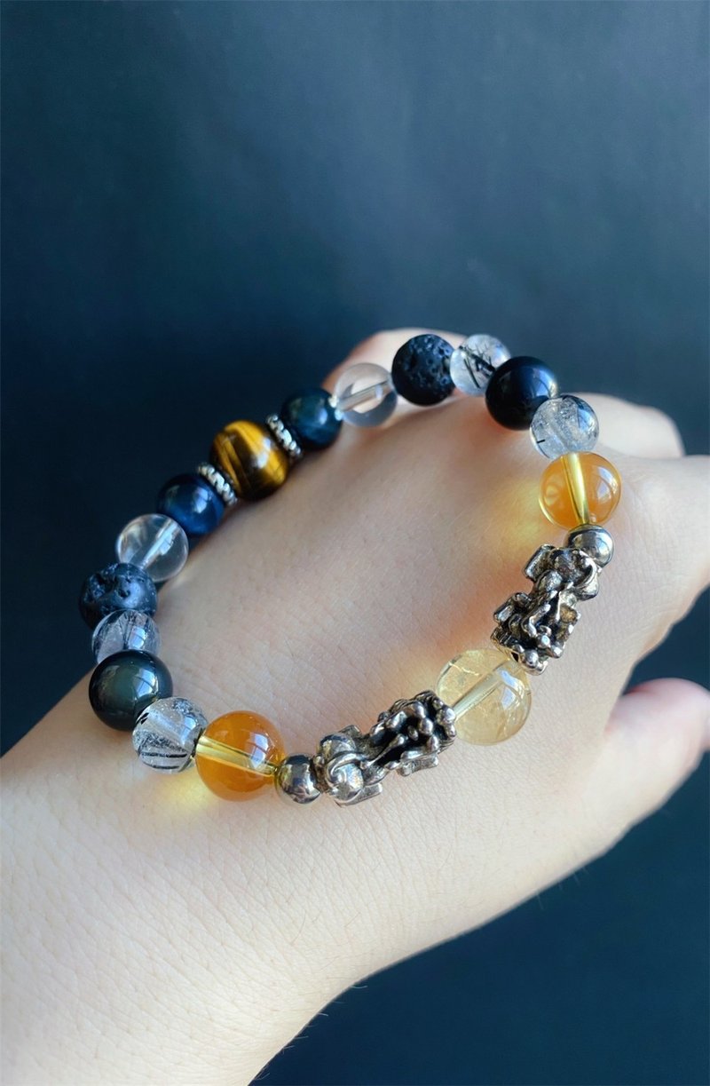 招财 避邪 开运貔貅 虎眼石 白水晶 黄水晶 天然石 礼物 男款手链 - 手链/手环 - 水晶 黄色