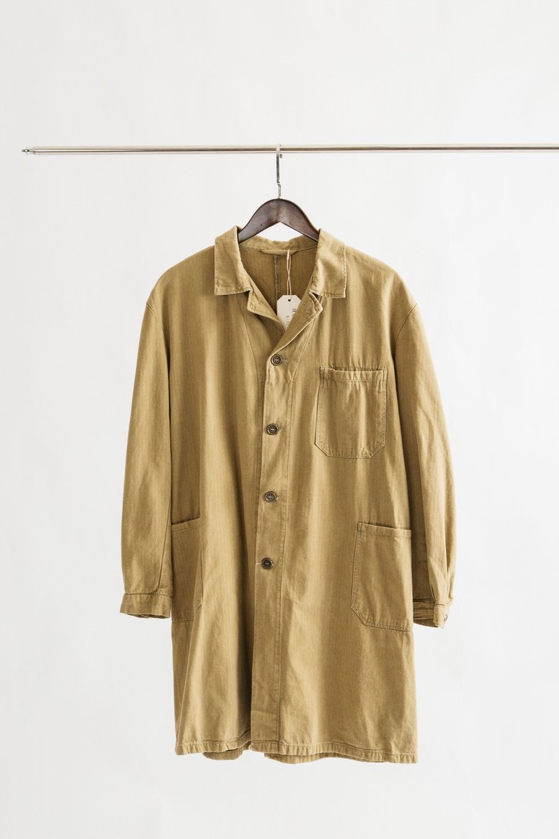 捷克工作大衣【初恋贩卖所】E190 - 男装外套 - 棉．麻 卡其色