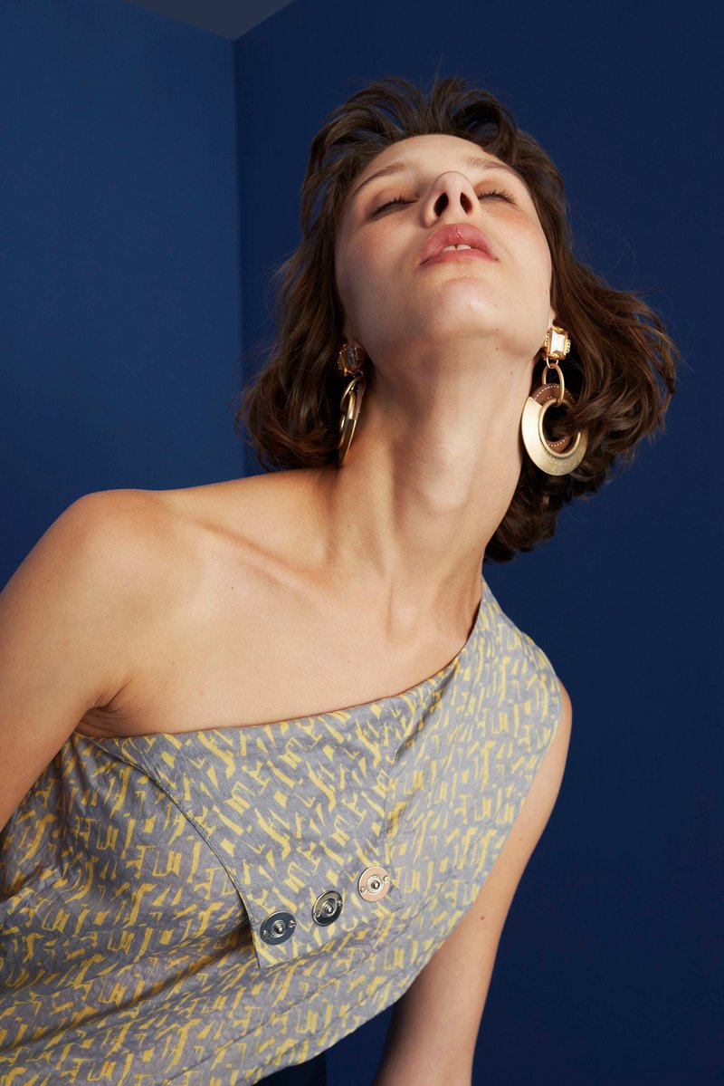 印花背心 - 女装背心 - 棉．麻 黄色