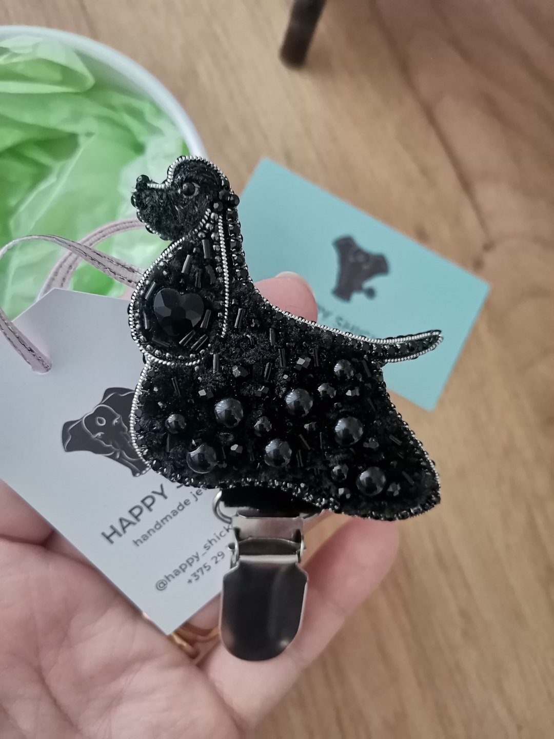 美国可卡犬胸针，宠物肖像饰品，犬展号码夹 - 胸针 - 玻璃 黑色