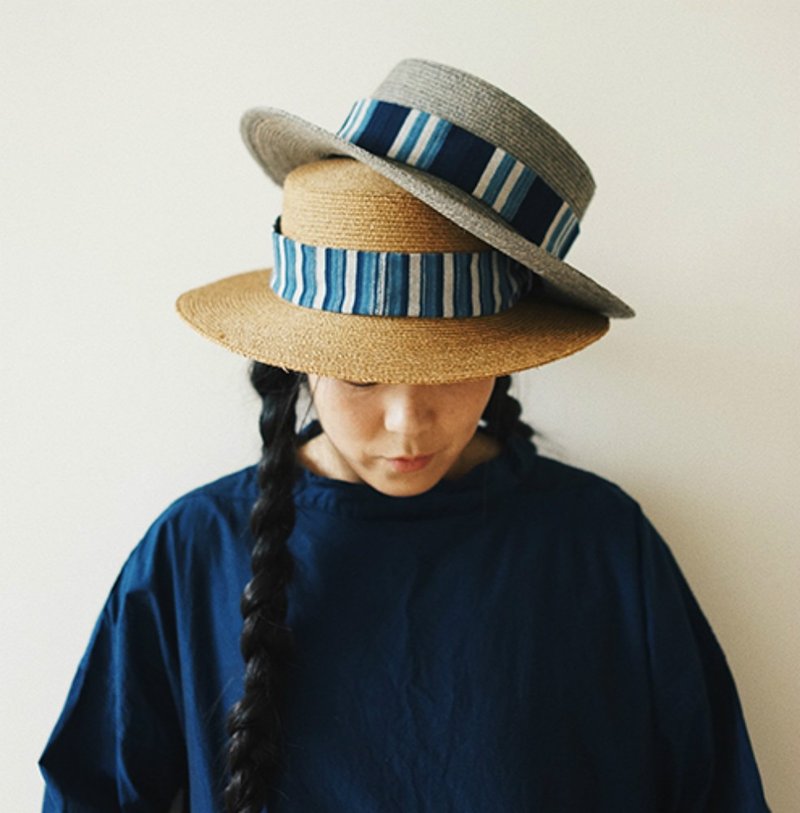 兩色 複古平頂平檐草編帽 進口優質拉菲草 度假遮陽帽 手織布禮帽 - 帽子 - 棉．麻 黄色