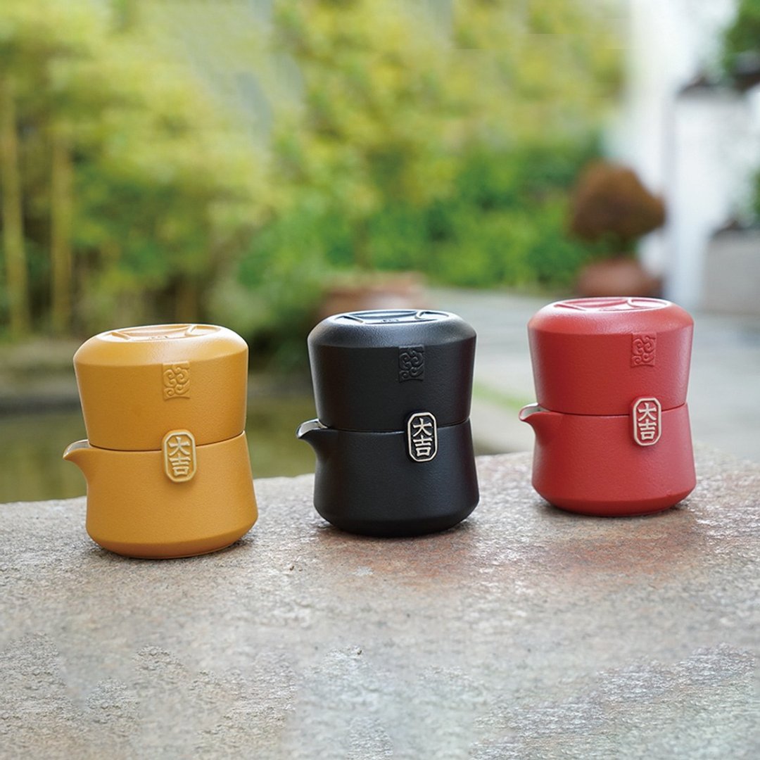 【礼物首选】陆宝 大吉随手泡 一壶一杯 + 便携包 旅行茶具 - 茶具/茶杯 - 陶 橘色