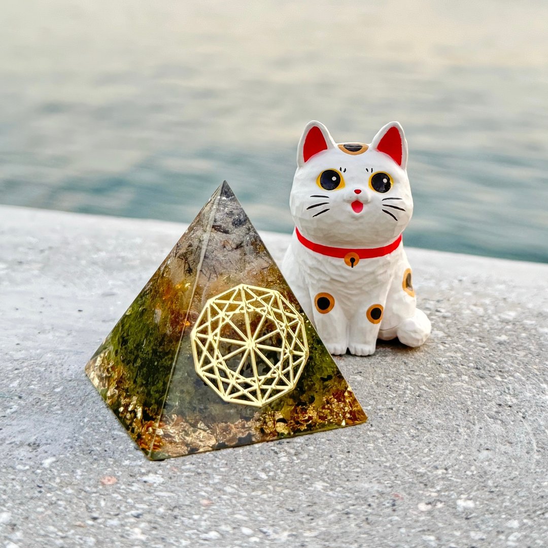【黑发晶+黄水晶+橄榄石】奥根能量塔Orgonite (6cm/5cm) - 摆饰 - 水晶 