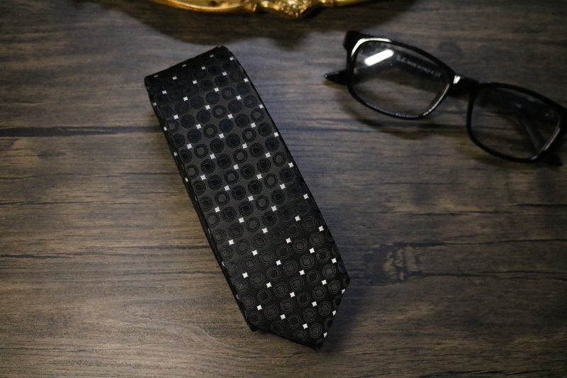 黑色雅致繁星真丝窄版领带/型男风雅痞necktie - 领带/领带夹 - 丝．绢 黑色