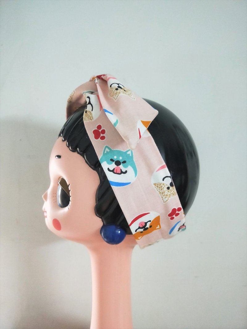 转转发带-大头柴犬 - 发带/发箍 - 棉．麻 粉红色