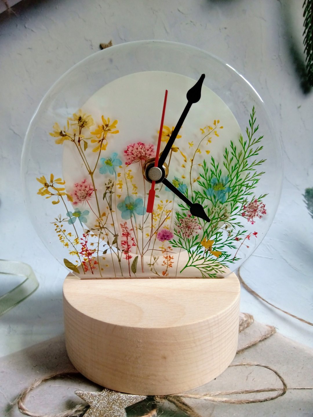 手作押花小时钟, 典雅又疗愈的押花时钟 - 灯具/灯饰 - 树脂 多色