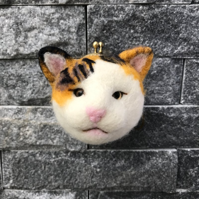 米克斯猫咪  羊毛毡口金包 - 钥匙链/钥匙包 - 羊毛 银色