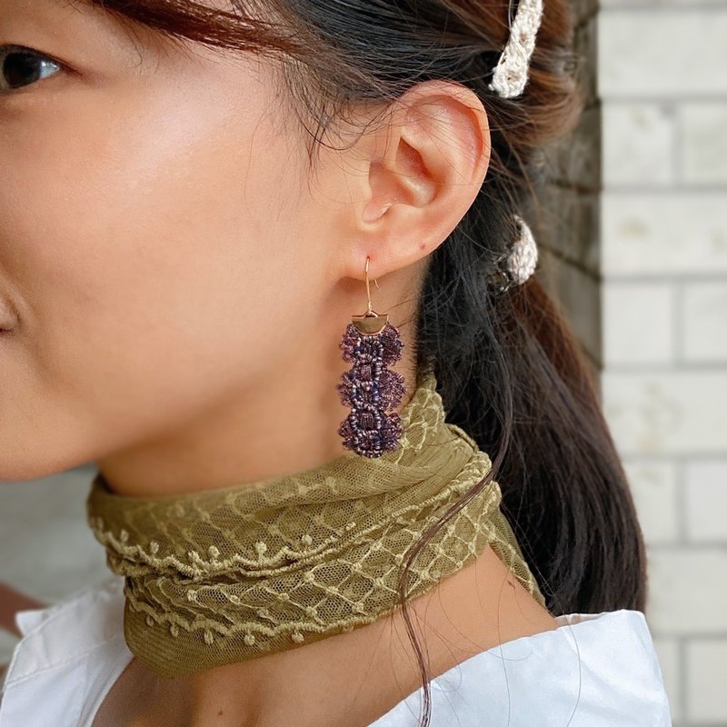 法国的织织花 耳环-共三色 - 耳环/耳夹 - 其他材质 紫色