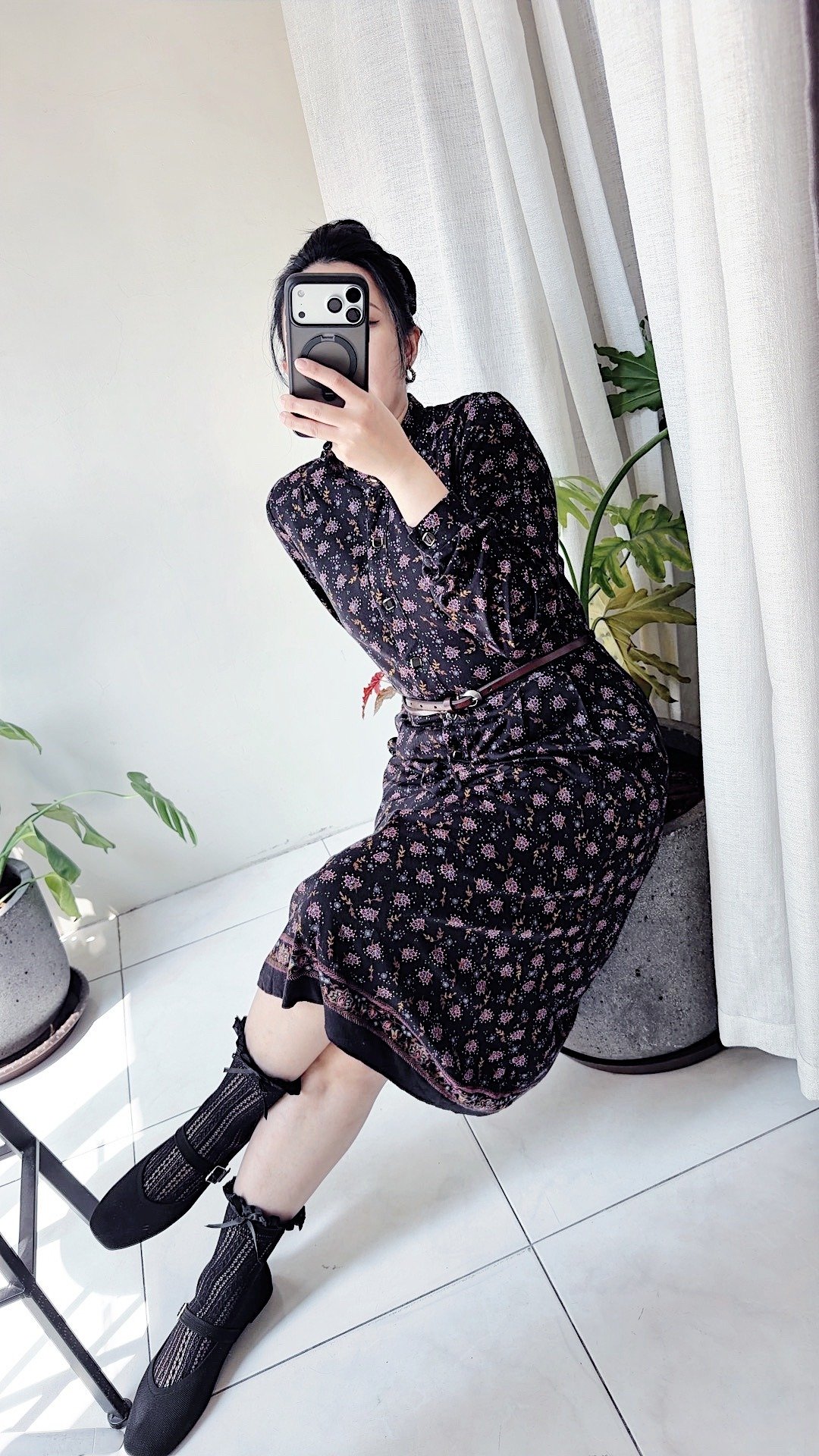 星夜梦幻棉质薄料植物花园 长裙洋装连身裙连衣裙古着ドレス Dress - 洋装/连衣裙 - 棉 多色