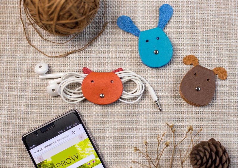 Worpi 3 件线夹、3 个耳机/充电扎带、猫、狗、兔子。 - 卷线器/电线收纳 - 人造皮革 红色