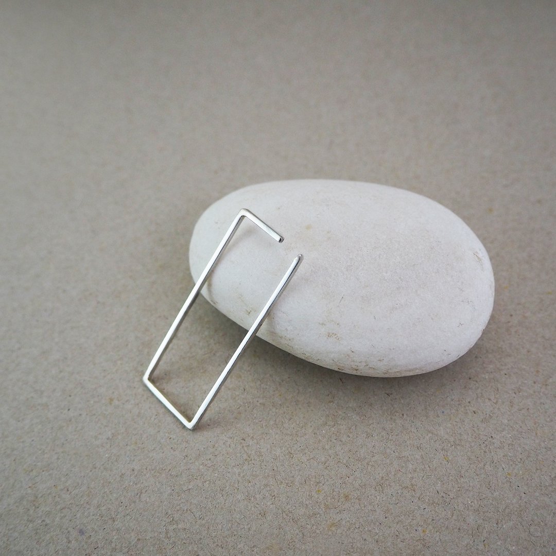rectangle earring_长方形耳骨环 设计师 没耳洞 耳环 耳夹 订制 - 耳环/耳夹 - 银 银色