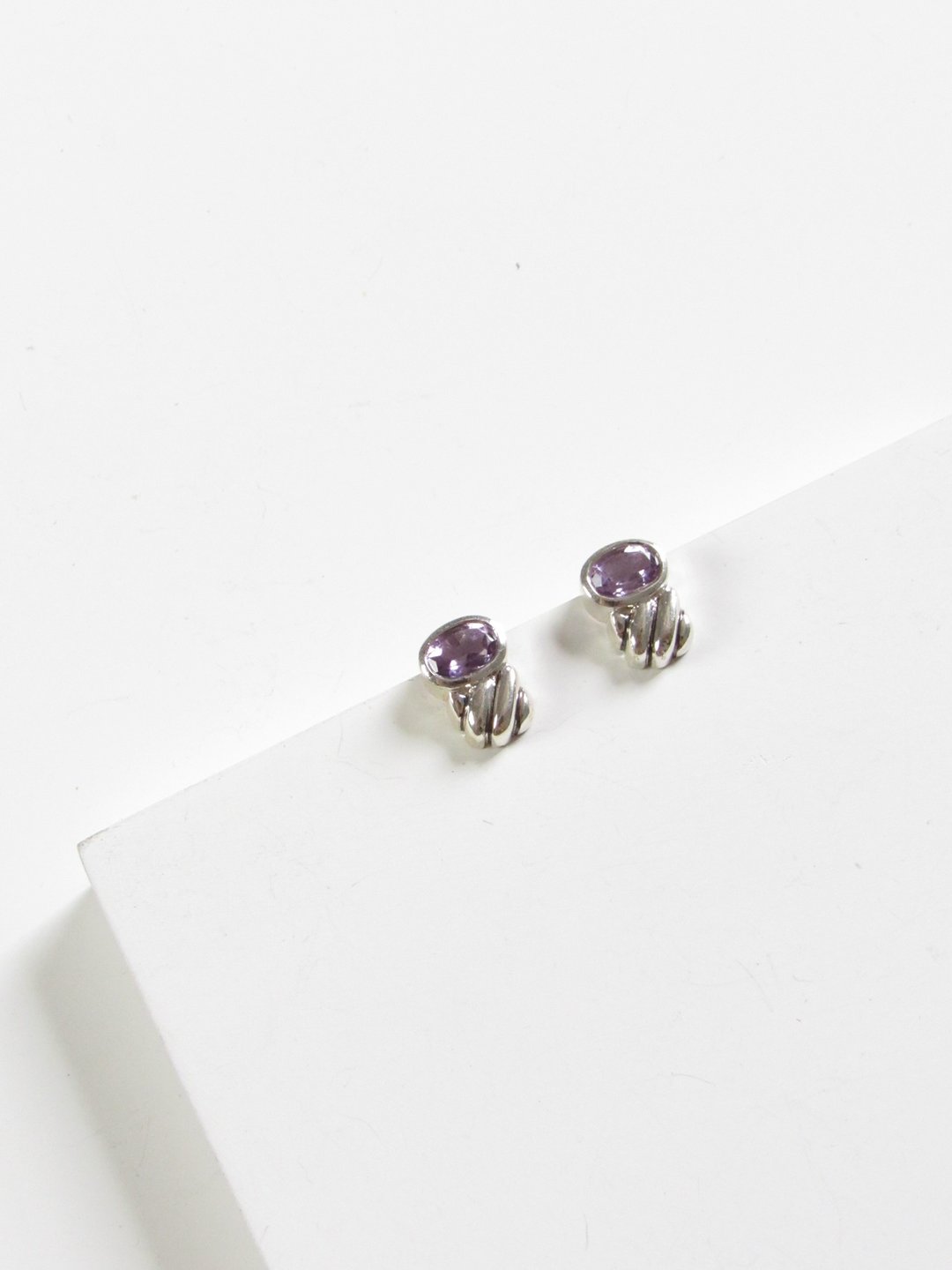 Vintage Amethyst Silver Earrings - 耳环/耳夹 - 纯银 银色
