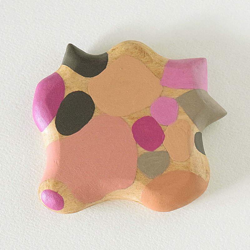 Abstract Hand Painted Wood Pocket Mirror (pink and gray) grow - 彩妆刷具/镜子/梳子 - 木头 粉红色