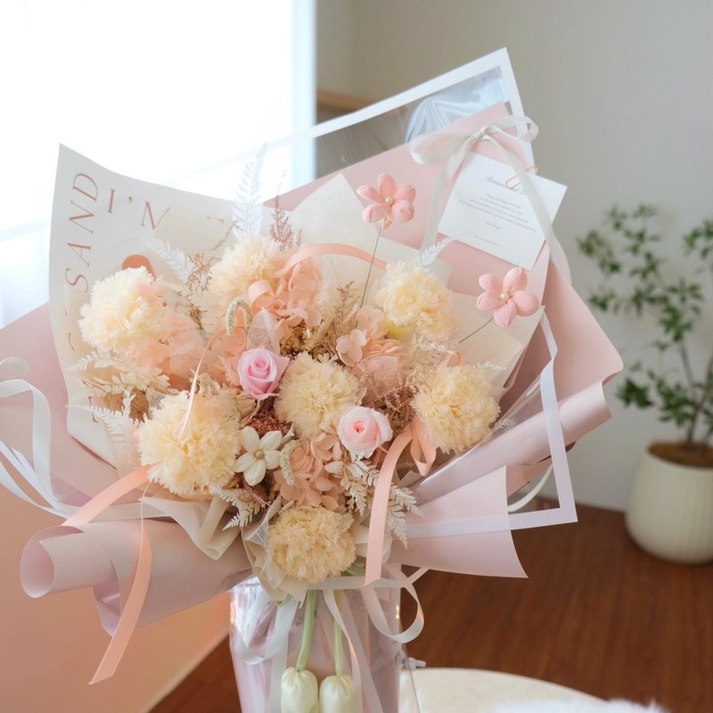 柔光晨语 母亲节永生康乃馨 奶油香槟色 - 干燥花/捧花 - 植物．花 橘色