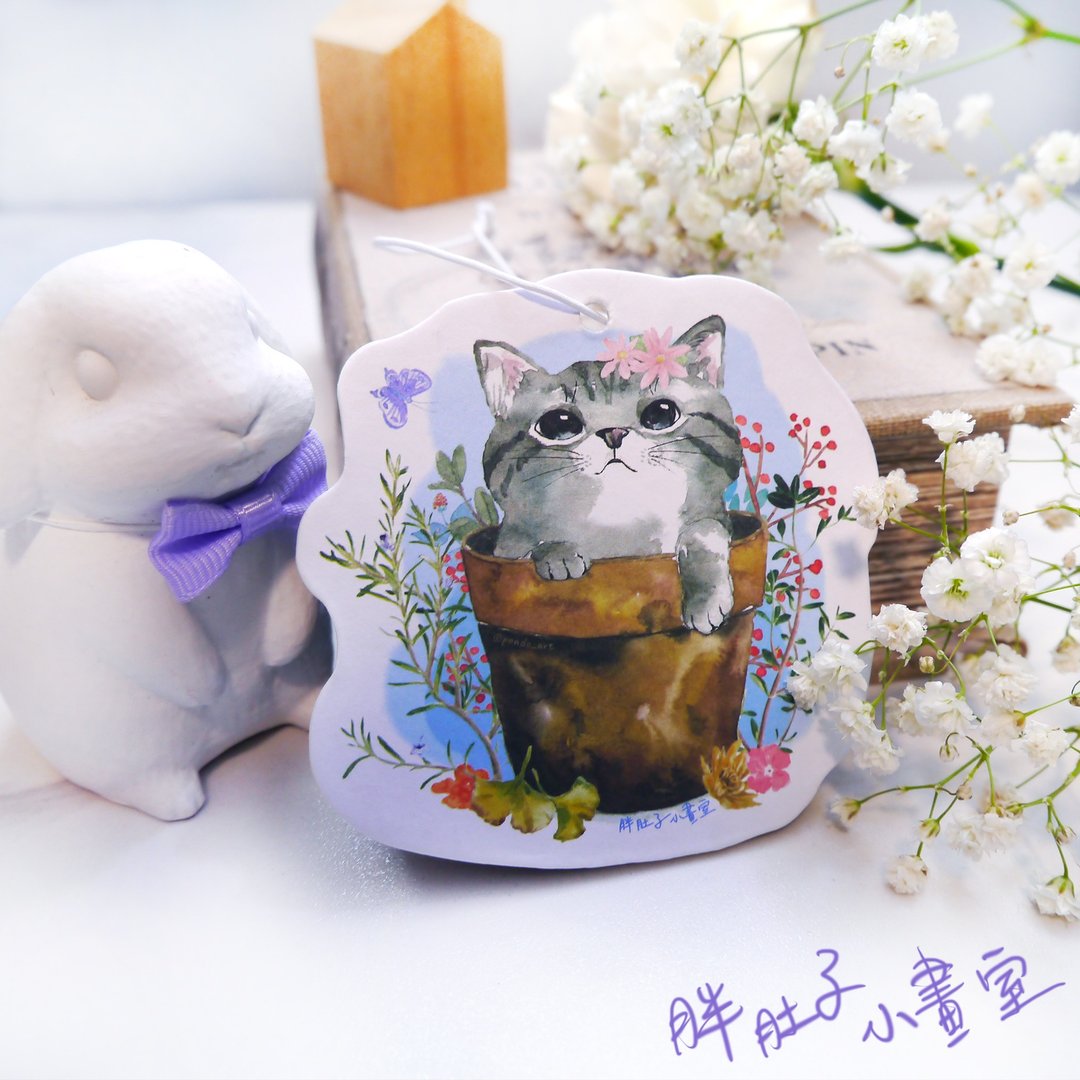 盆栽猫咪香氛片 - 香薰/精油/线香 - 纸 白色