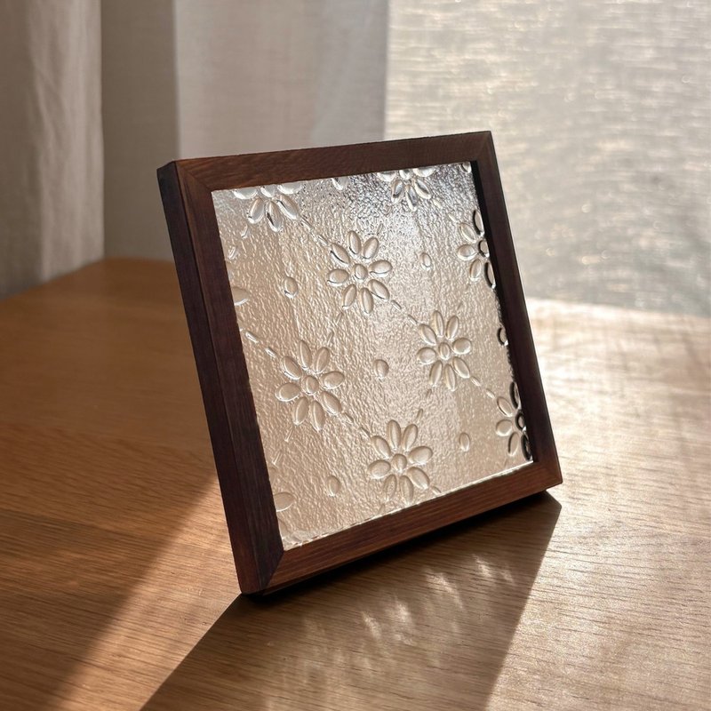【胡桃木色】小花压花玻璃 mini 小托盘 - 其他 - 玻璃 咖啡色
