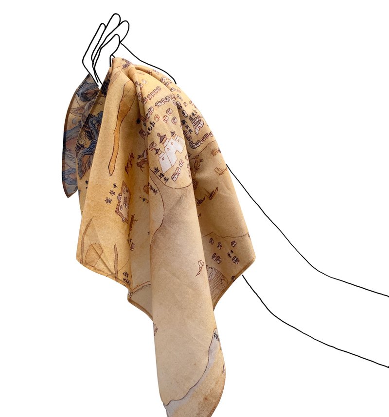 台南四百年系列_康熙台湾舆图 _大手帕 - 手帕/方巾 - 棉．麻 卡其色