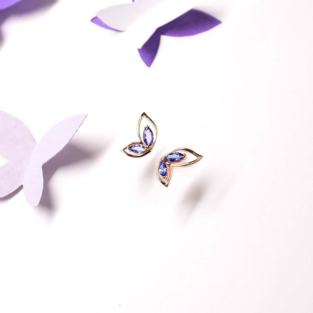 【PurpleMay Jewellery】纯18K金坦桑石蝴蝶耳钉 - E051 - 耳环/耳夹 - 宝石 紫色