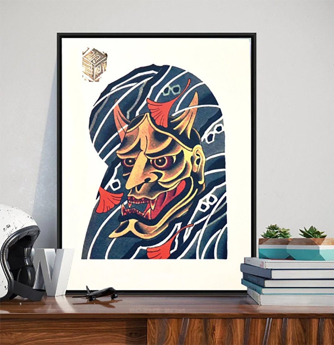 Hannya original limited print japanese mask ukiyoe tengu kabuki kyogen - 海报/装饰画/版画 - 纸 