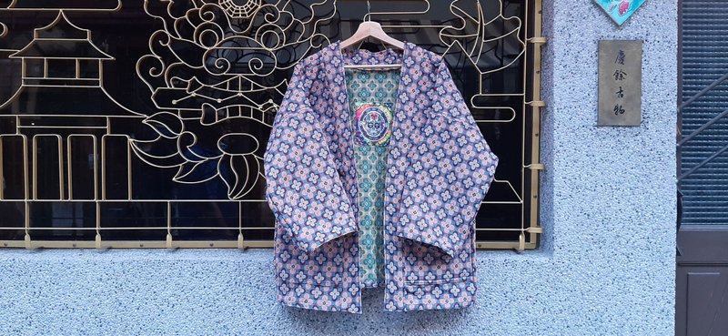 AMIN'S SHINY WORLD 复古灰底满版提花小花朵 KIMONO 厚磅 - 男装外套 - 棉．麻 多色