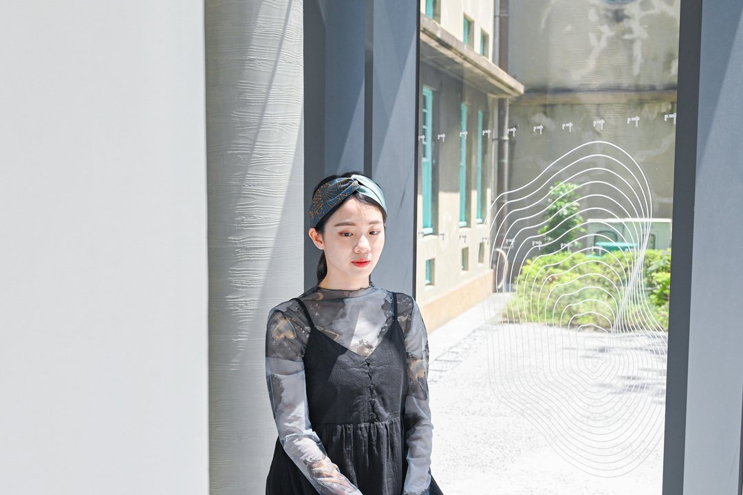 双拼发带 / 台湾蓝花窗 - 湖水蓝 - 发带/发箍 - 棉 蓝色