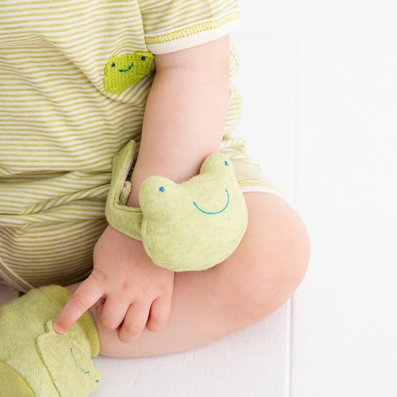 Y-1359 100%オーガニックコットン リストガラガラ 蛙 カエル Wrist-type rattle Frog 日本製 - 婴儿饰品 - 棉．麻 绿色