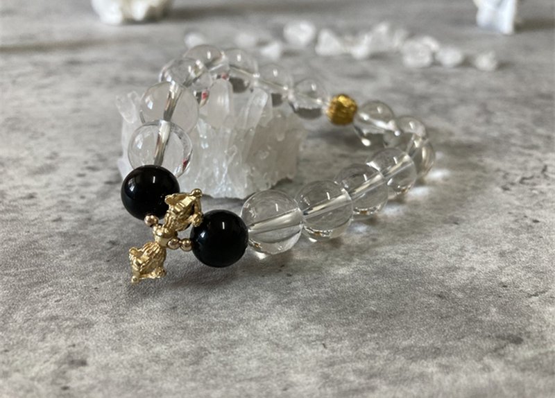 【净魔 。男性手链】天然白水晶、黑曜石|文玩手串|避邪 - 手链/手环 - 其他材质 