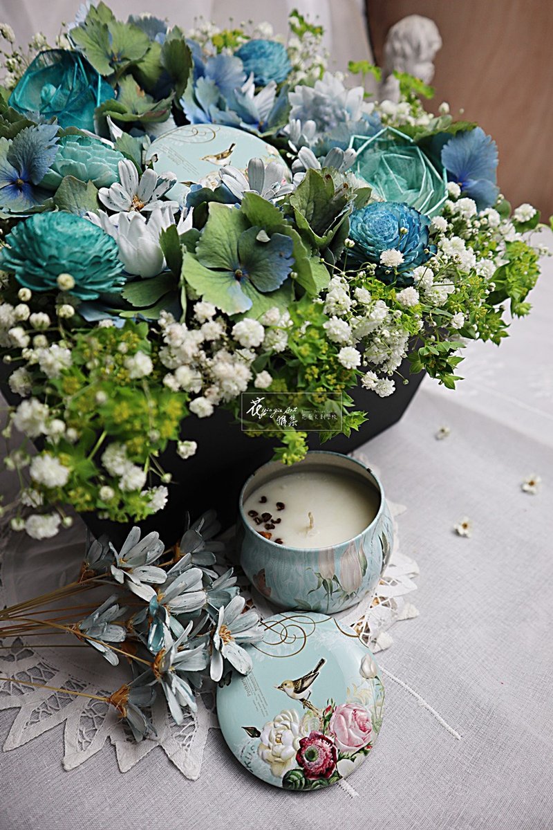 人比花娇－蒂芙尼蓝手工香膏蜡烛花 - 蜡烛/烛台 - 植物．花 