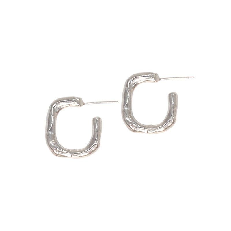 小方形耳环/ 925纯银耳环 - 耳环/耳夹 - 其他金属 银色