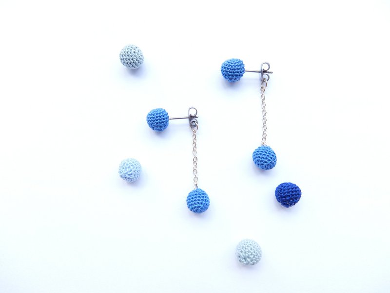 2way pierced earrings/ Clip-On lapis lazuli - 耳环/耳夹 - 棉．麻 蓝色