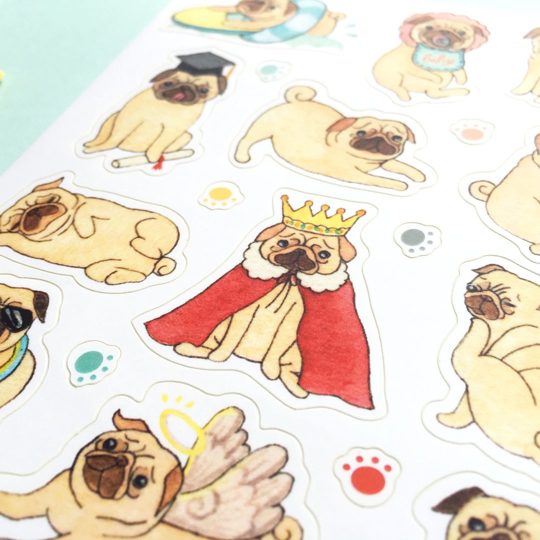 pug dog 巴哥/八哥狗 刀模贴纸 - 贴纸 - 纸 