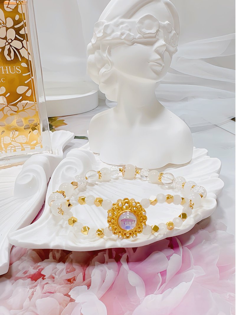 白水晶 白爆晶 蓝月光 奥地利水晶 镀999沙金宝石 - 手链/手环 - 水晶 白色