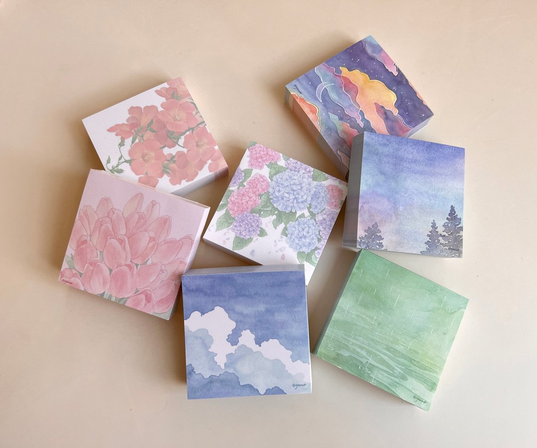 Memo pad, Stationery(square, 200 sheets)/Design based on watercolor illustration - 便条纸/标签贴 - 纸 多色