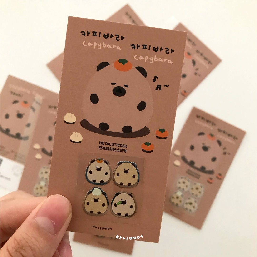 水豚金属贴纸 (4入/组) - 贴纸 - 其他金属 咖啡色