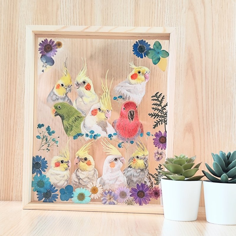 手绘鹦鹉の花花世界|定制化.大压克力干花画框|居家装饰 宠物纪念 - 摆饰 - 塑料 