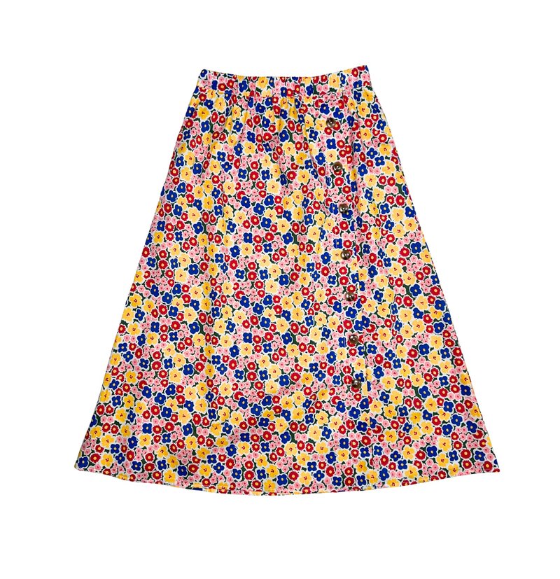 Women's Color Flower Skirt 女装彩色花长裙 - 粉红 - 裙子 - 棉．麻 绿色