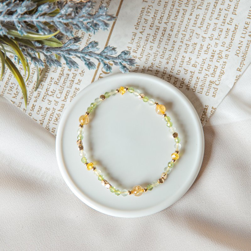 kiwi 钛晶-黄水晶-橄榄石-葡萄石-14k包金材料 母亲节 礼物 定制 - 手链/手环 - 其他金属 多色