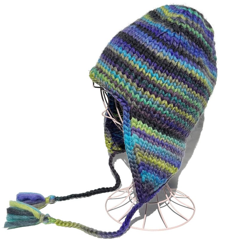 【针织毛帽】护耳粗织毛帽 - 帽子 - 羊毛 蓝色