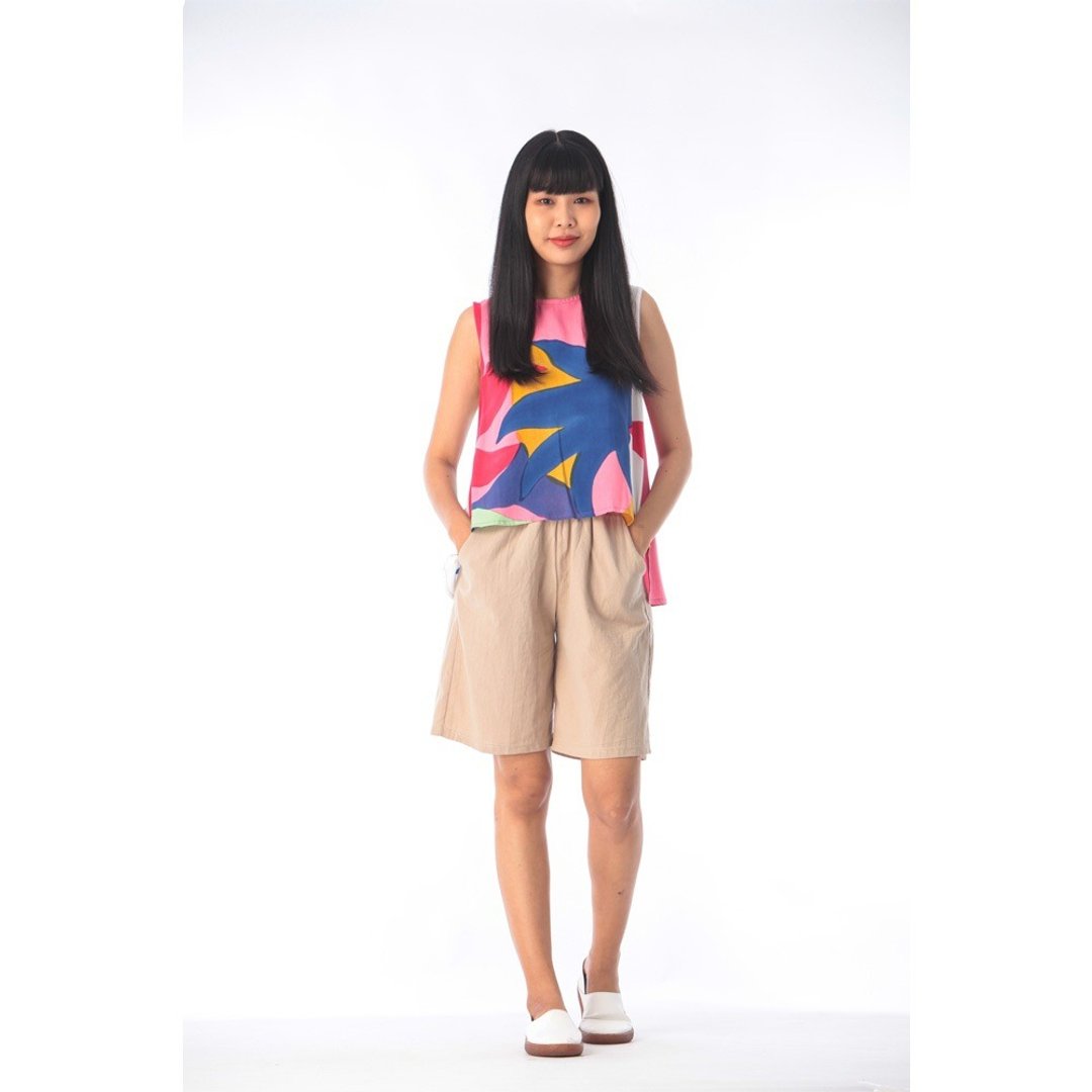 Tank top Cotton Rayon Blouse Hand Paint Free size - 女装上衣 - 棉 粉红色